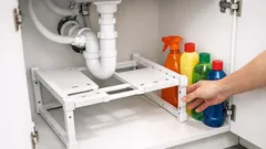 Jak udělat pořádek ve skříňce pod umyvadlem: nastavitelná police, která obejde sifon